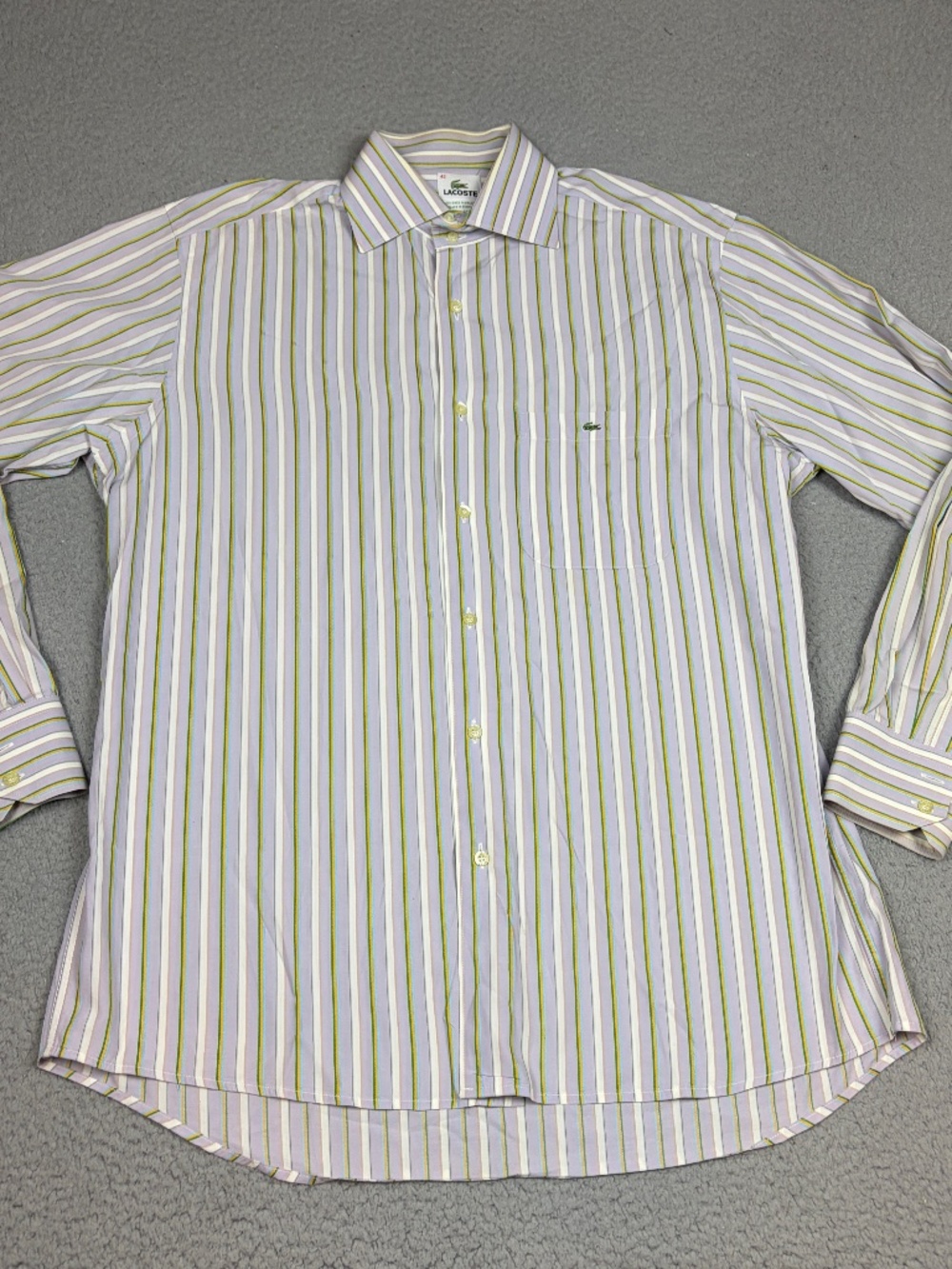 Lacoste Shirt Mens Size 42 (L) Purple Stripe Long Sleeve Cotton Casual